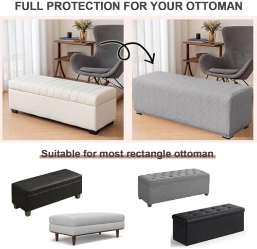 Levoberg Stretch Storage Ottoman Cover Light Gray