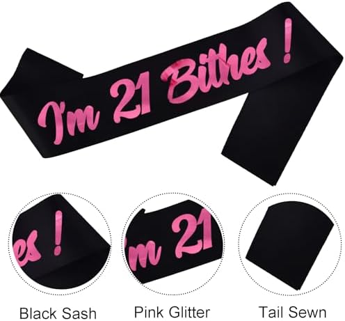 21st Birthday Sash with Foil Pink Letters