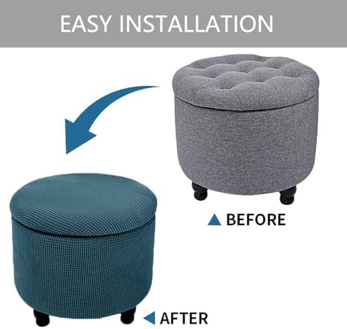 TANGHULU 2-Piece Round Storage Footstool Cover Peacock Blue