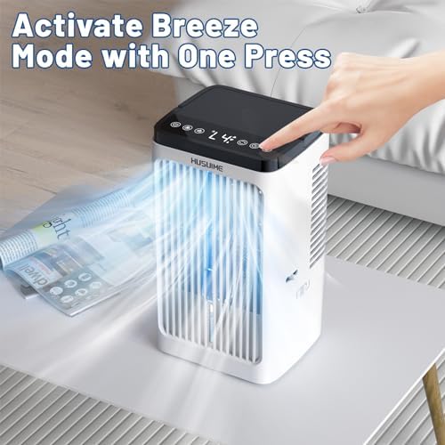 HUSUIME Portable Air Cooler with 4 Speeds and Touch Screen - White