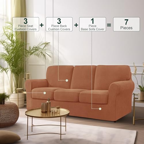 CHUN YI 7 Piece Stretch Sofa Cover for 3 Seater Couch