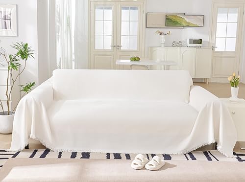 White Chenille Sofa Cover for Dogs 71 X 118