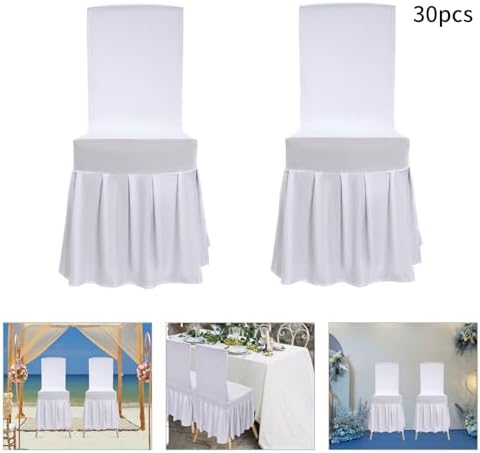 30Pcs Chair Slipcovers with Skirt White