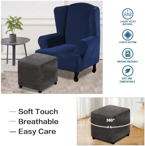 Velvet Square Ottoman Cover with Elastic Bottom 1