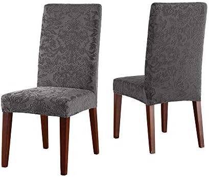 SureFit Stretch Jacquard Dining Chair Cover Gray