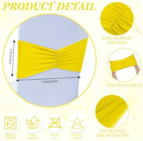 Moukeren 100 Pcs Spandex Chair Sashes for Weddings and Parties