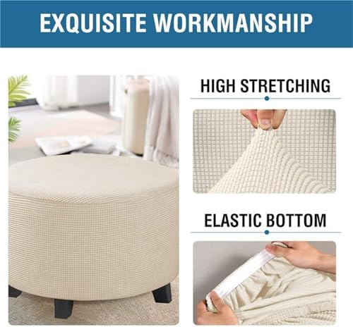 Yvessvi Round Stretch Ottoman Cover Slipcover with Elastic Bottom