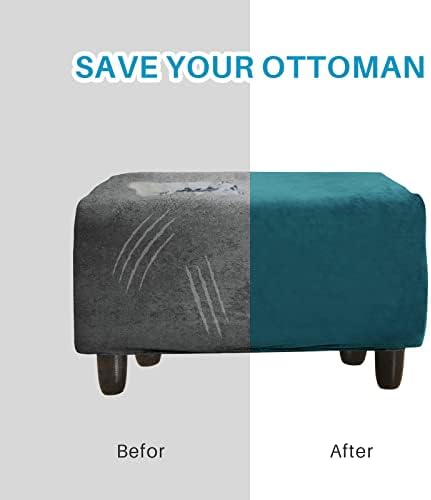 LiveGo Velvet Stretch Ottoman Cover Peacock Blue L Size