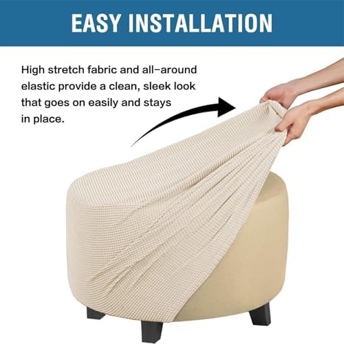 Yvessvi Round Stretch Ottoman Cover Slipcover with Elastic Bottom