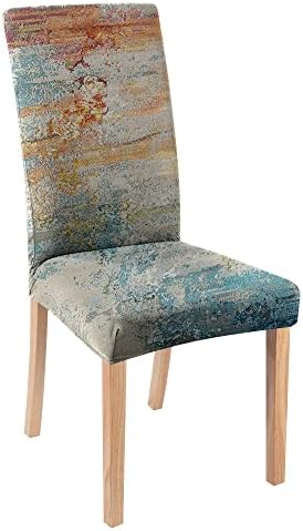 Rust Teal Chair Cover Boho Art Dining Set of 4