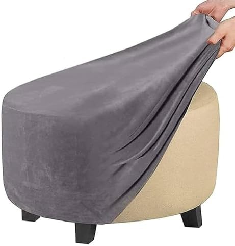 Velvet Plush Round Ottoman Slipcover with Elastic Bottom