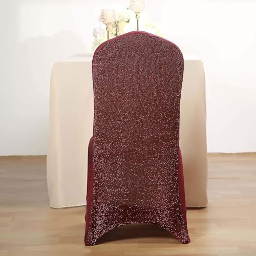 Efavormart Burgundy Spandex Chair Covers with Glittering Back and Foot Pockets