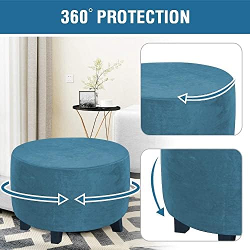 ADPON Velvet Plush Ottoman Cover Peacock Blue Medium