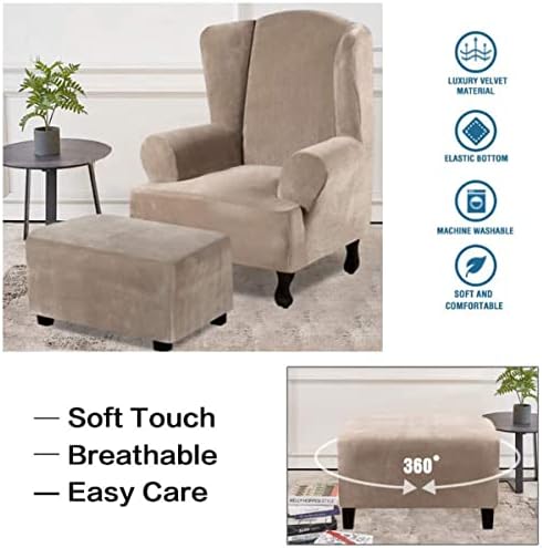 Velvet Ottoman Covers Rectangle XL Stretch Footstool Slipcover