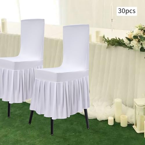 30Pcs Chair Slipcovers with Skirt White