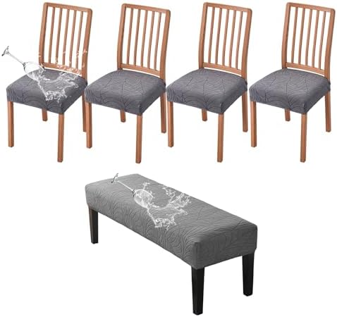 CRFATOP Waterproof Dining Chair Covers Set of 4 with Bench Slipcover