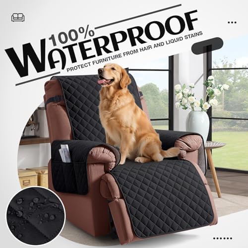 KinCam Waterproof Recliner Chair Cover 236 Black