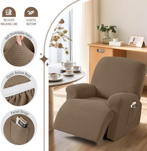 TAOCOCO Recliner Cover Set of 4 Khaki Jacquard