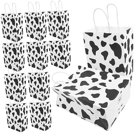 KOMBIUDA 12 Pcs Cow Theme Paper Tote Bags Party Decorations