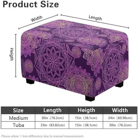 Purple Flower Rectangular Ottoman Cover with Nonslip Elastic Bottom