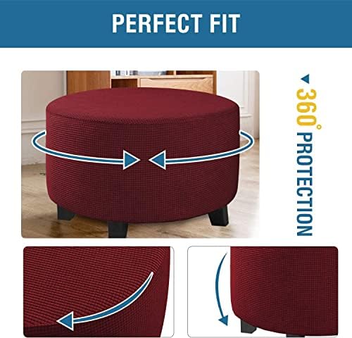 DKSLIPGO Round Ottoman Slipcover with Elastic Fit