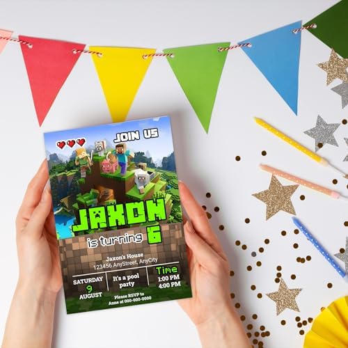 Customizable Minecraft Birthday Invites with Envelopes