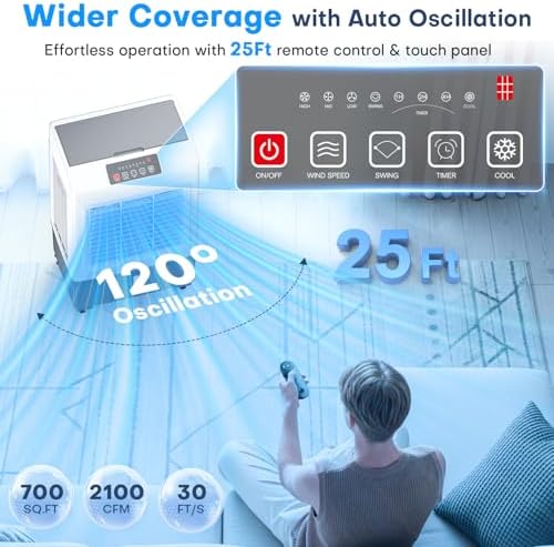 FANCOLE Windowless Air Conditioner 2100CFM Evaporative Cooler with 4 Ice Packs