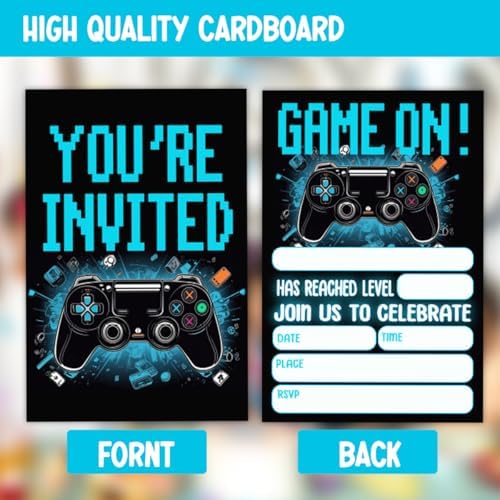 Game Themed Birthday Party Invitations 30 Pack