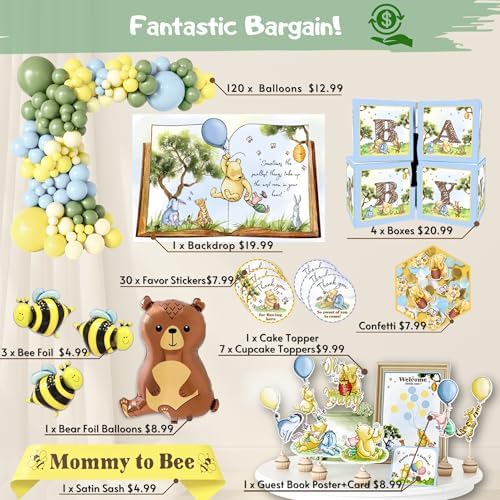 RainMeadow 269 Piece Winnie The Pooh Baby Shower Decor Kit