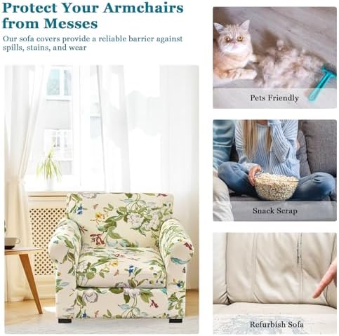 FUANGUI 2 Piece Stretch Armchair Covers with Cushion