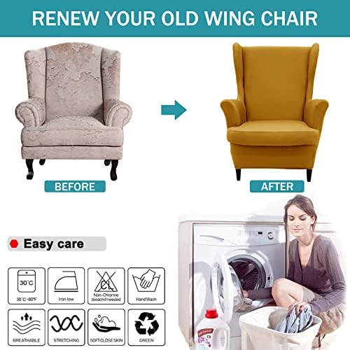 NILUOH 2-Piece Wingback Chair Cover with Elastic Bottom
