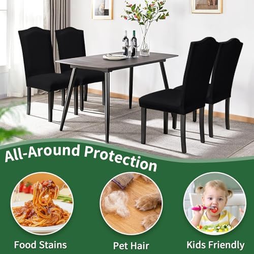 Sufdari Dining Chair Covers Set of 4 Black Non-Slip Spandex