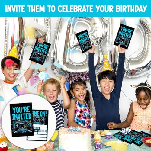 Game Themed Birthday Party Invitations 30 Pack
