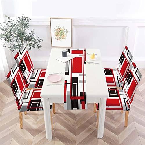 MCALK Abstract Red Chair Covers Set of 4 and Table Runner