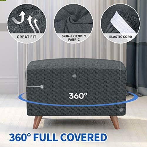 MAXIJIN Thick Jacquard Ottoman Slipcover - Dark Gray Large Rectangle Footstool Cover