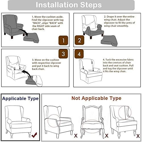 YESMOO Wingback Chair Cover Set with Ottoman and Storage Stool