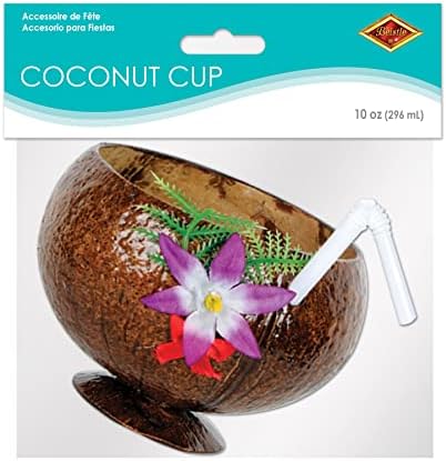 Beistle Coconut Cup with Flower and Straw 1 Count