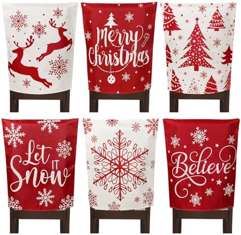 Whaline 6Pcs Christmas Chair Covers Red Snowflake Elk Decor