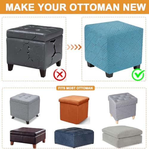 Bifaunvogel Square Stretch Ottoman Cover in Bluestone Blue