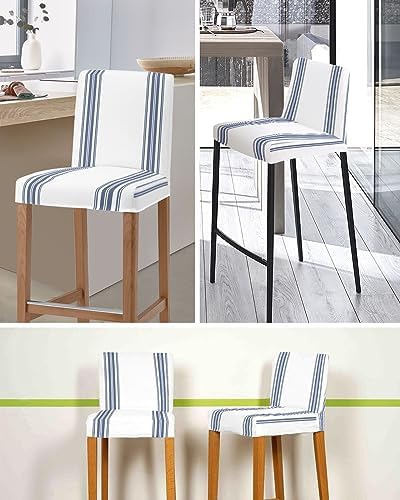 Blue Ticking Bar Stool Covers Set of 4 Stretch Elastic