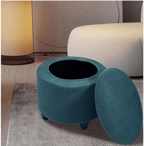 TANGHULU 2-Piece Round Storage Footstool Cover Peacock Blue
