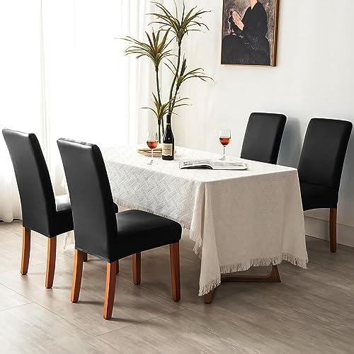 PU Faux Leather Stretch Dining Chair Cover Protector Slipcover Black 4 1