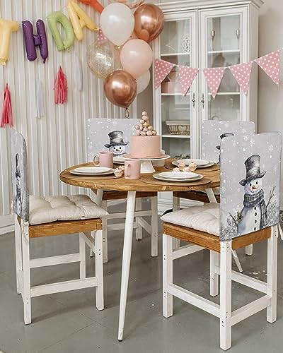 Grey Snowman Christmas Chair Covers Set of 6 for Dining Room