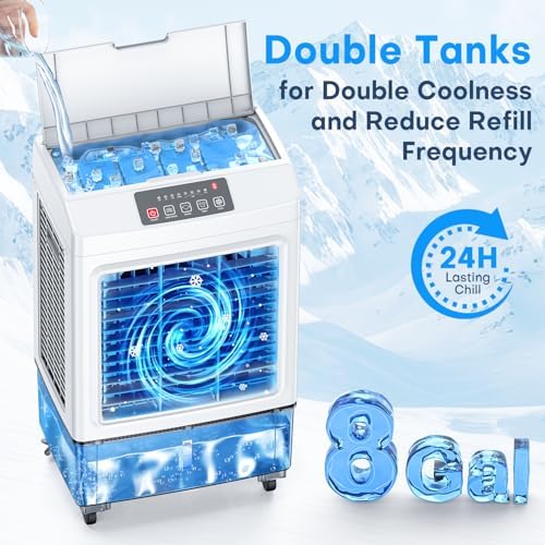 FANCOLE Windowless Air Conditioner 2100CFM Evaporative Cooler with 4 Ice Packs