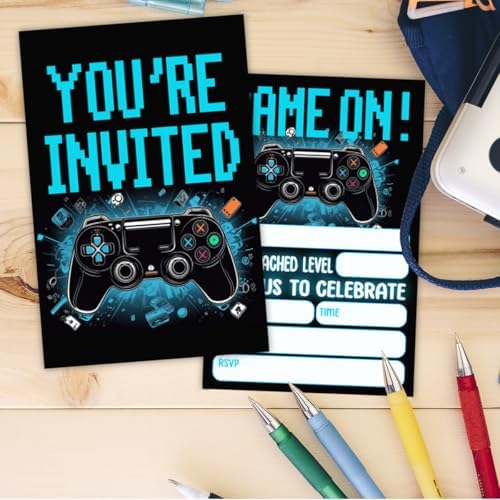 Game Themed Birthday Party Invitations 30 Pack
