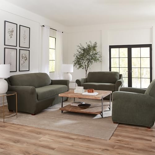 SureFit Stretch Pique Armchair Slipcovers with Cushion Olive