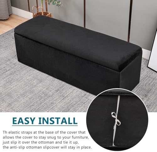 KRFOONN Rectangle Ottoman Slipcover Velvet Stool Cover