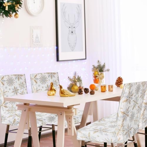 4Pcs Christmas Chair Covers with Gold Silver Snowflakes for Dining Chairs
