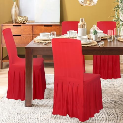 2pcs Chair Covers Stretch Parsons Skirt for Hotel and Home Use Red
