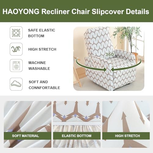 Recliner Chair Covers 4-Piece Stretch Slipcover with Storage Pockets